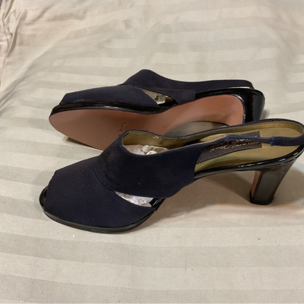 Sesto Meucci of Florence Navy Blue Sling Back Open Toe Heels